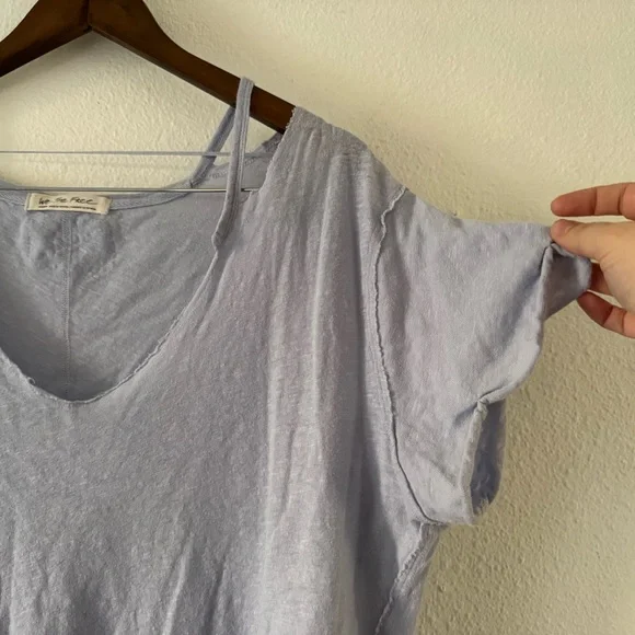 Free People Oversized Over U Tee NEW Medium Blue Moon Linen Blend Grunge Cropped - Picture 5 of 12